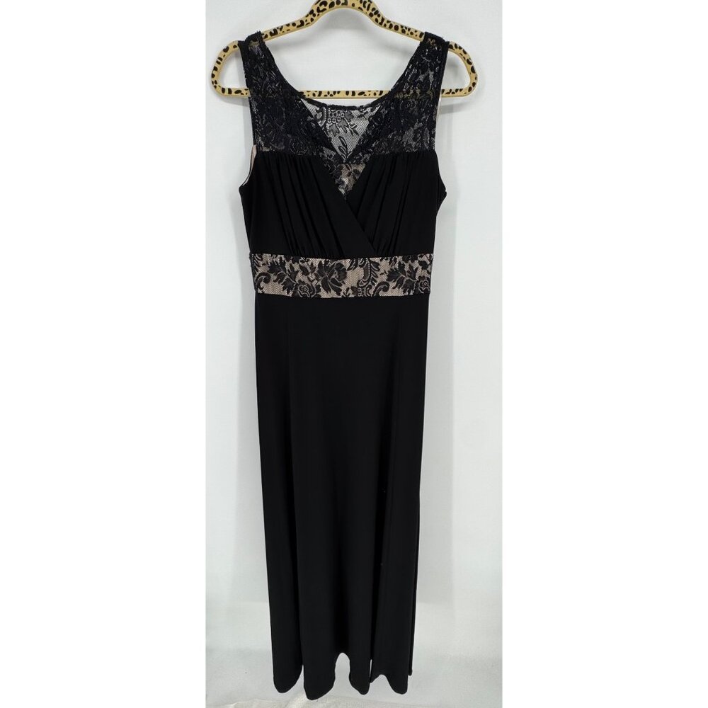 Black Sleeveless Lace Trim Maxi Dress With Nude Lining Accents